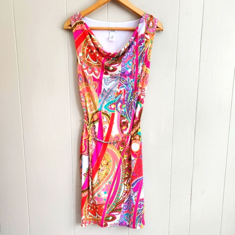 Vintage 90s Y2K Cache Paisley Chain Belt Mini Dress